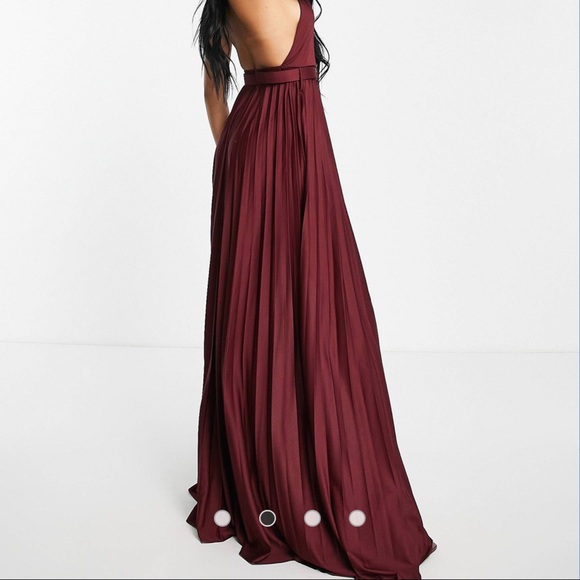 ASOS belted pleated maxi dress in red - size 10 - Picture 2 of 8